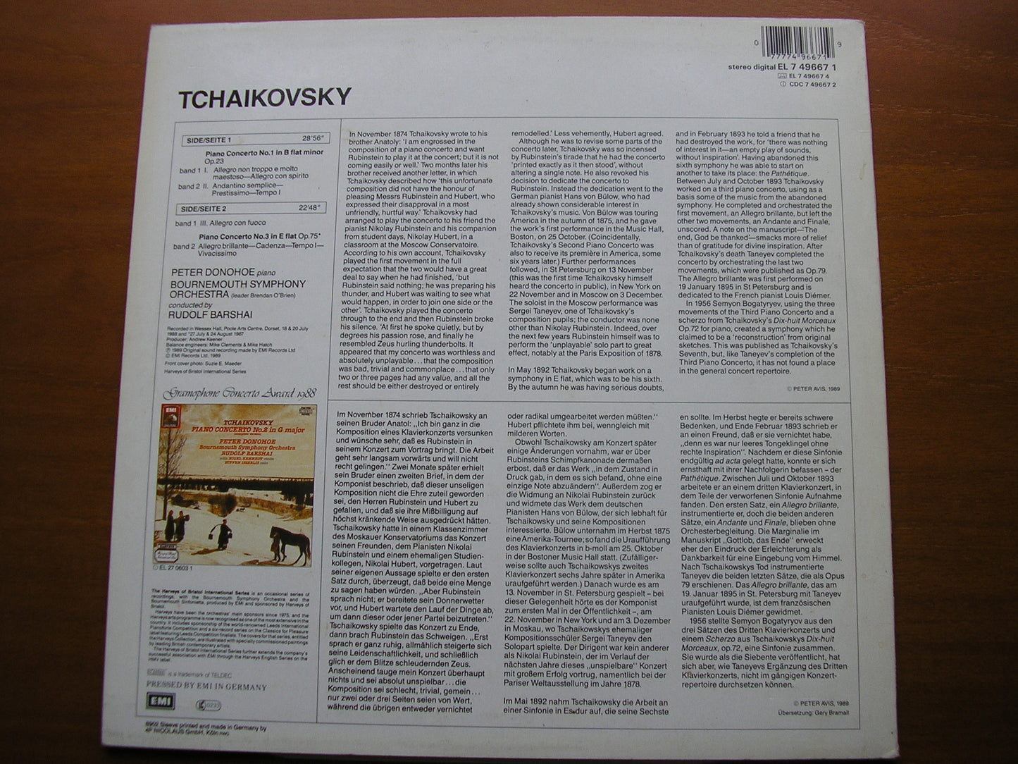 TCHAIKOVSKY: PIANO CONCERTOS Nos. 1 & 3 DONOHOE / BOURNEMOUTH SYMPHONY / BARSHAI 749667