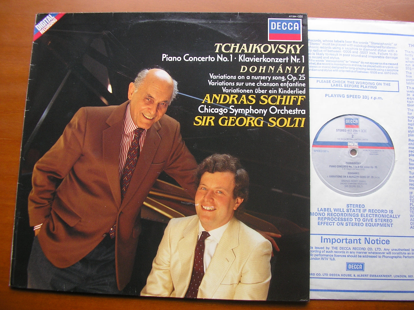TCHAIKOVSKY: PIANO CONCERTO No. 1 / DOHNANYI: VARIATIONS SCHIFF / CHICAGO SYMPHONY / SOLTI 417 294
