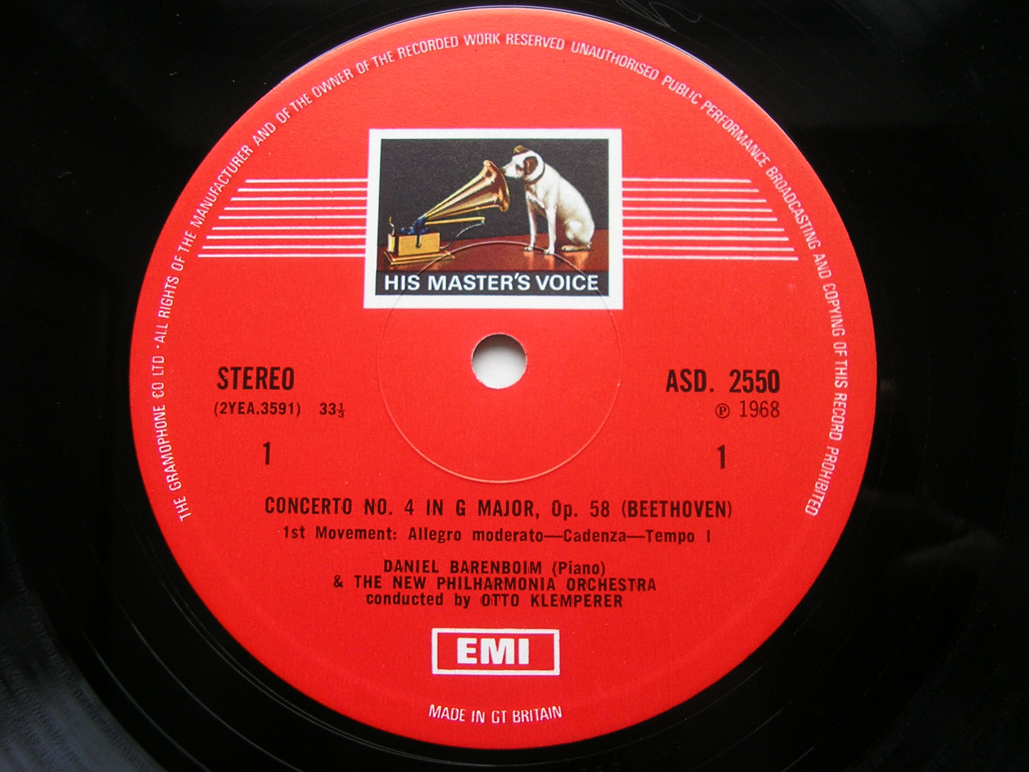 BEETHOVEN: PIANO CONCERTO No. 4 BARENBOIM / NEW PHILHARMONIA / OTTO KLEMPERER ASD 2550