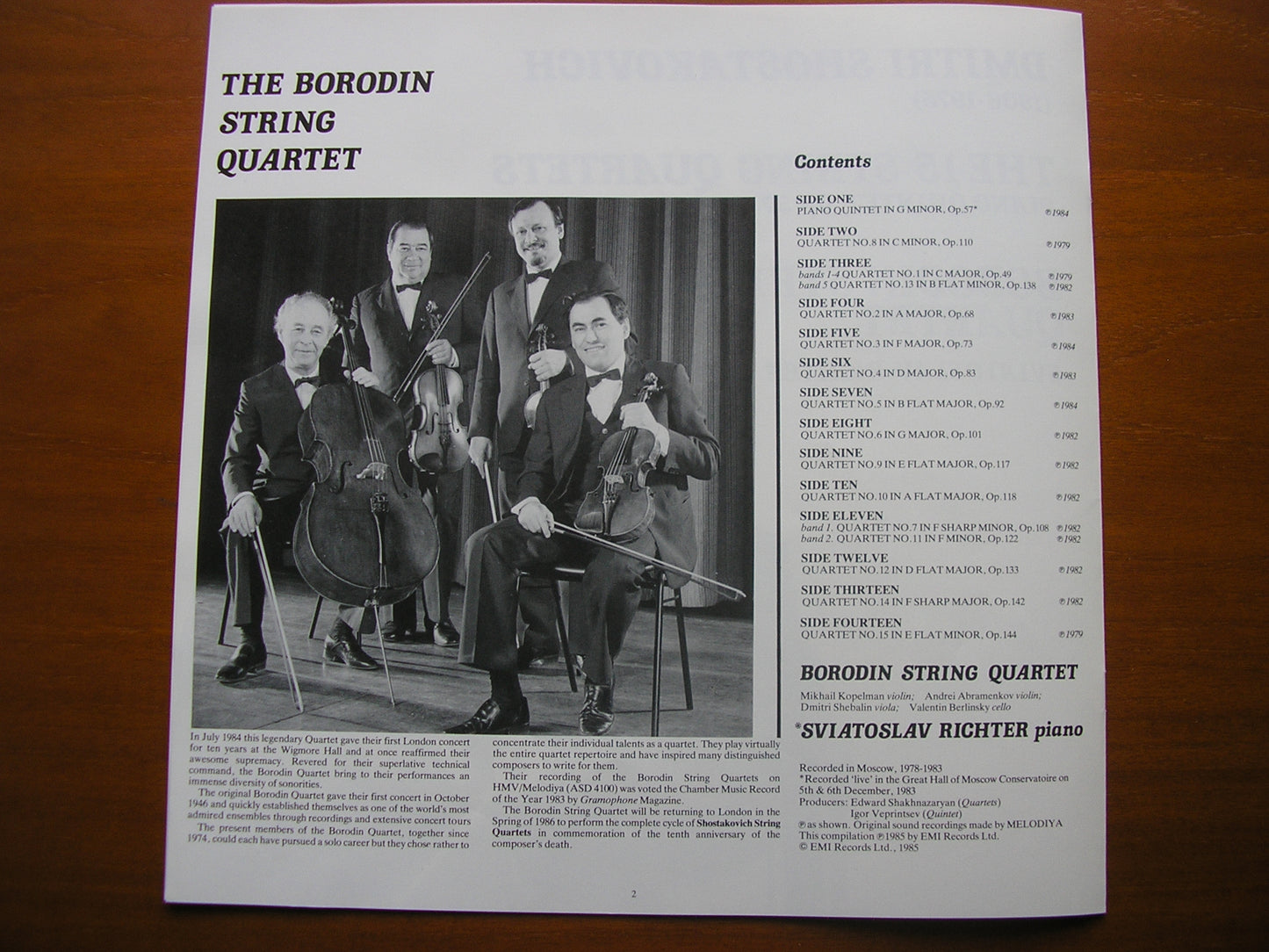 SHOSTAKOVICH: THE STRING QUARTETS / PIANO QUINTET THE BORODIN STRING QUARTET / RICHTER EX 27 03393