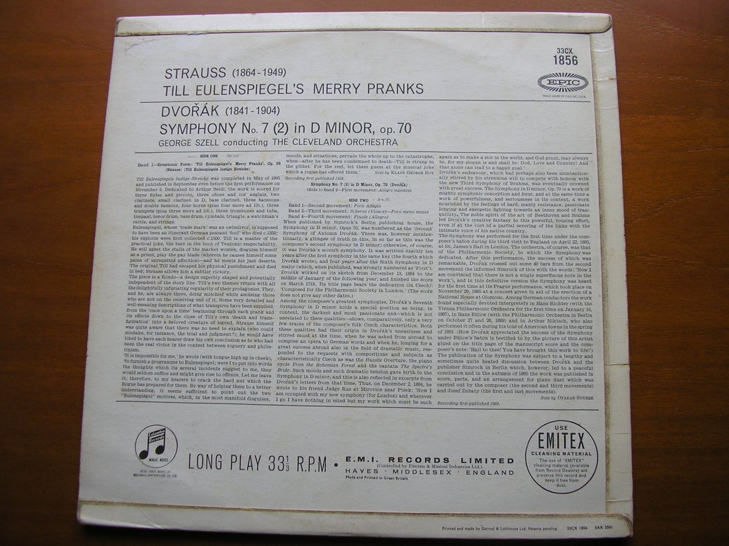 DVORAK: SYMPHONY No. 7 / STRAUSS: TILL EULENSPIEGEL SZELL / CLEVELAND ORCHESTRA 33CX 1856