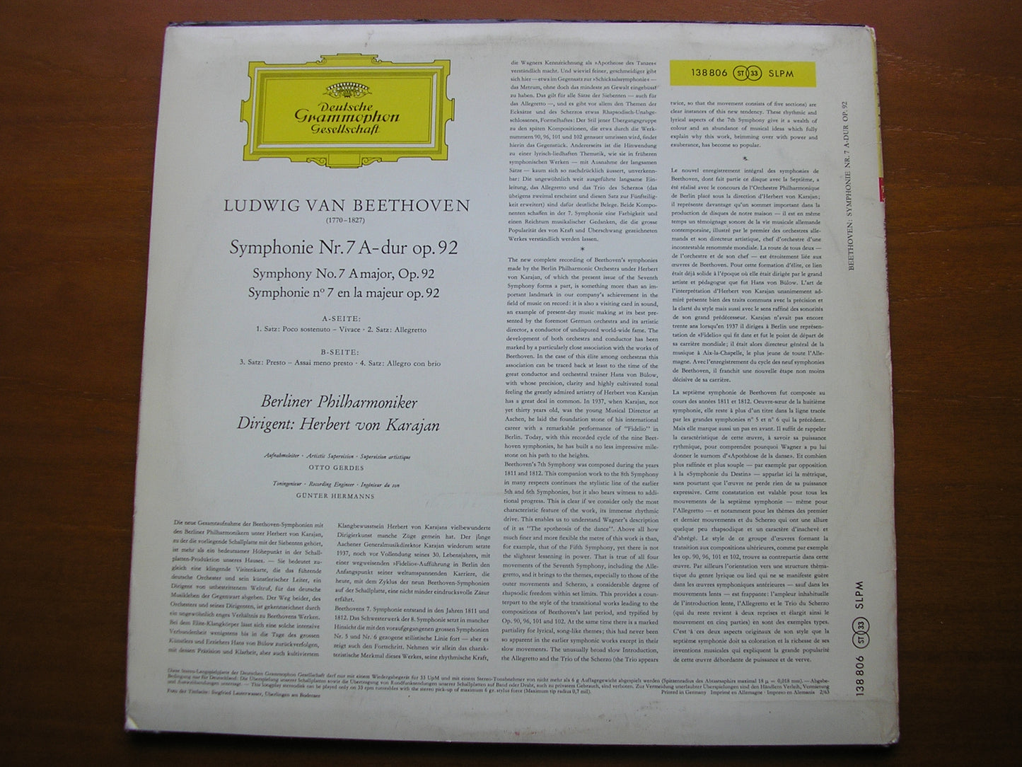 BEETHOVEN: SYMPHONY No. 7     KARAJAN / BERLIN PHILHARMONIC     138 806