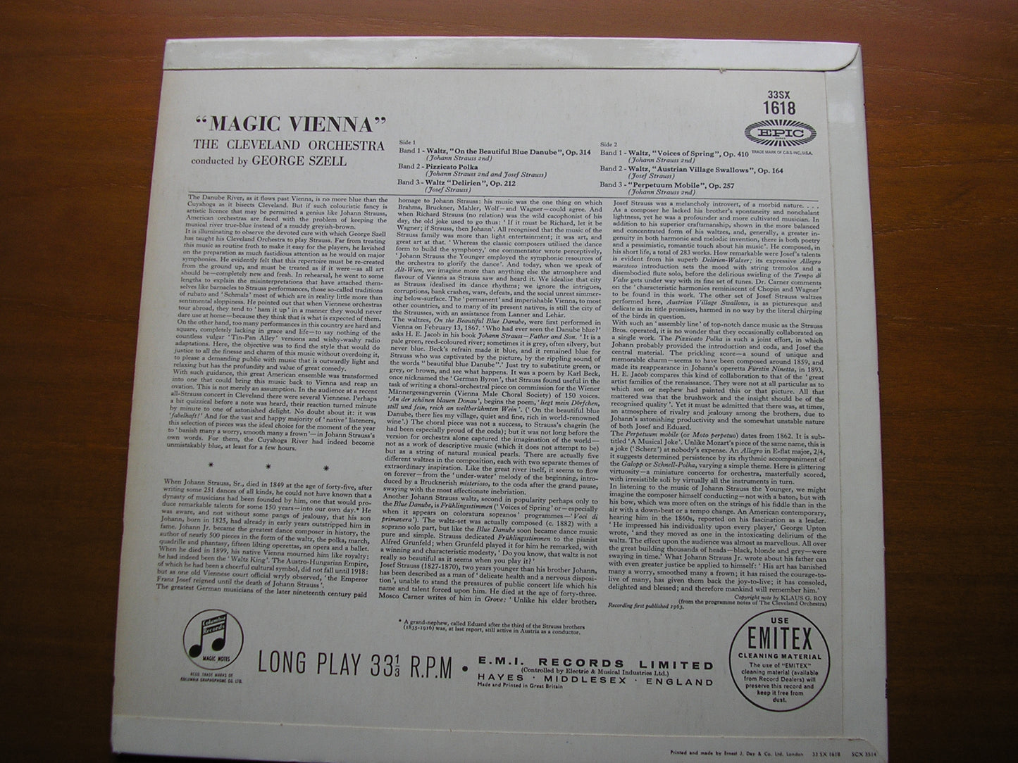 MAGIC VIENNA: JOHANN & JOSEF STRAUSS     SZELL / CLEVELAND ORCHESTRA     33SX 1618