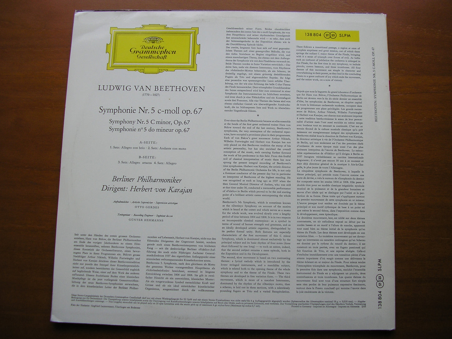 BEETHOVEN: SYMPHONY No. 5     KARAJAN / BERLIN PHILHARMONIC     138 804