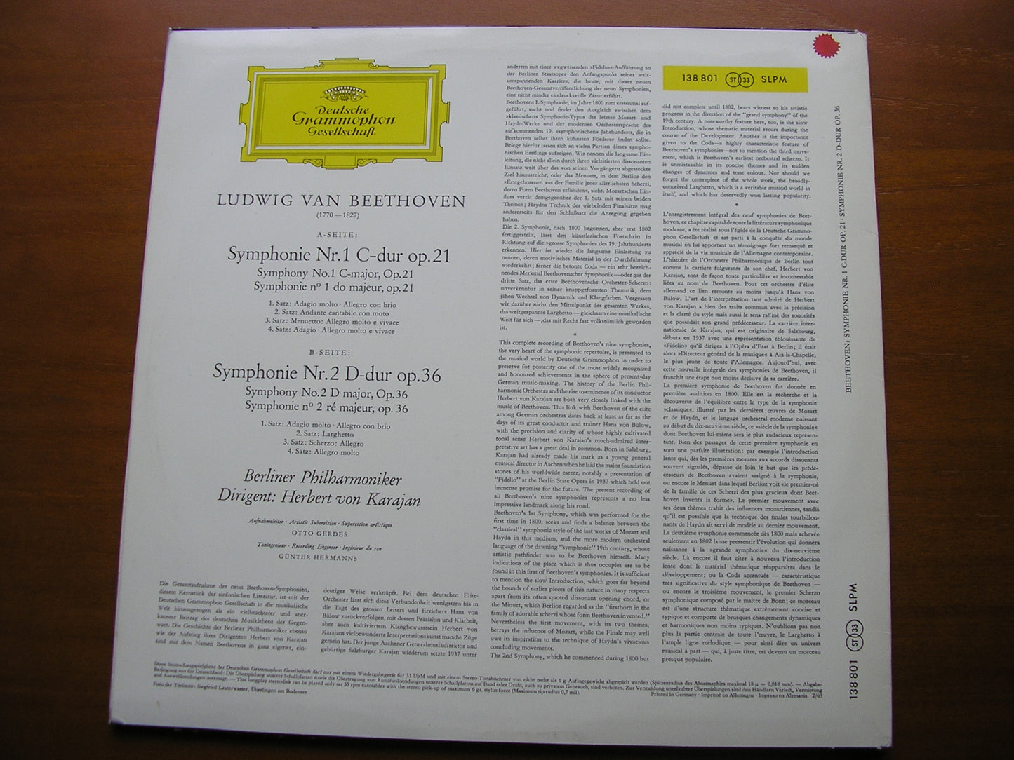 BEETHOVEN: SYMPHONIES Nos. 1 & 2 KARAJAN / BERLIN PHILHARMONIC 138 801