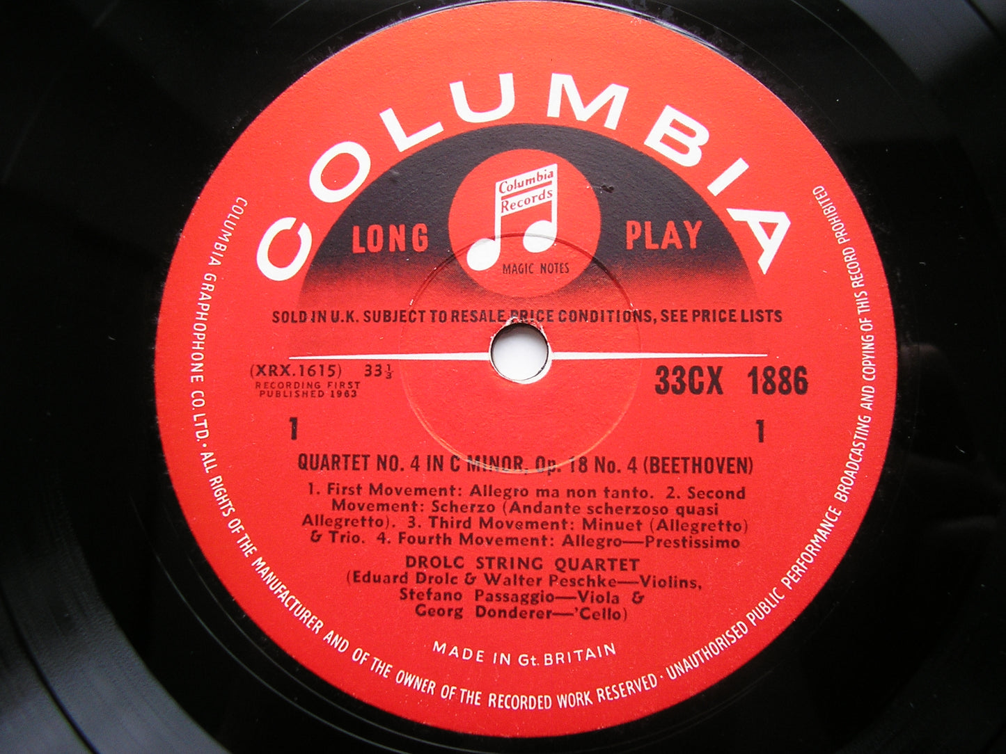 BEETHOVEN: STRING QUARTETS Nos. 4 & 5      DROLC STRING QUARTET     33CX 1886