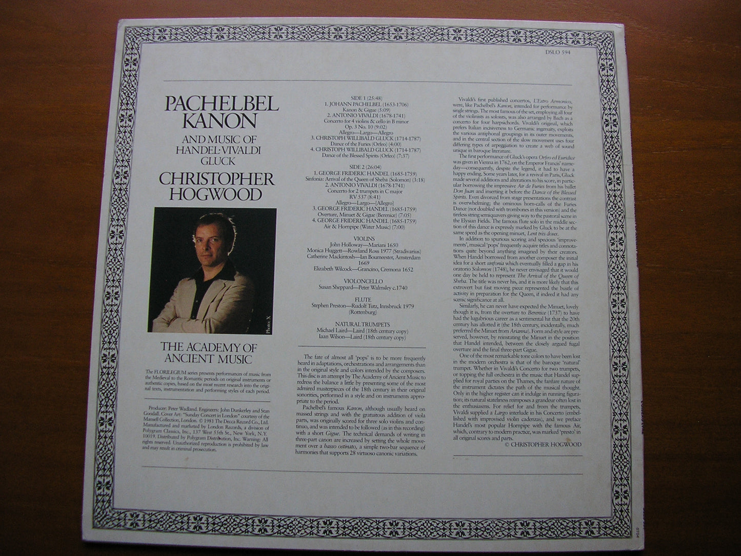PACHELBEL / HANDEL / GLUCK / VIVALDI: ORCHESTRAL MUSIC HOGWOOD / THE ACADEMY OF ANCIENT MUSIC DSLO 594