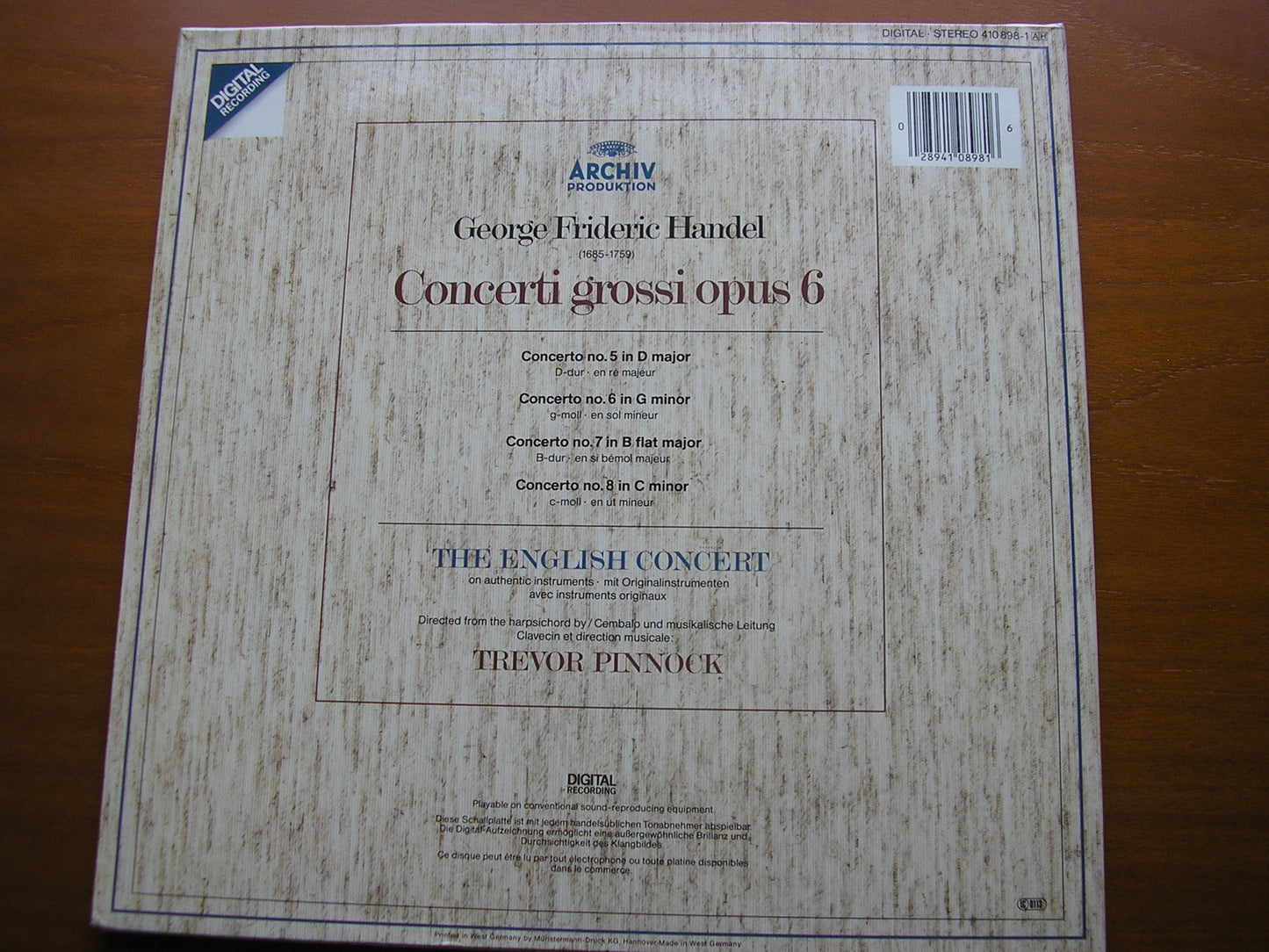 HANDEL: CONCERTI GROSSI Op. 6 Nos. 5 - 8 THE ENGLISH CONCERT / PINNOCK 410 898