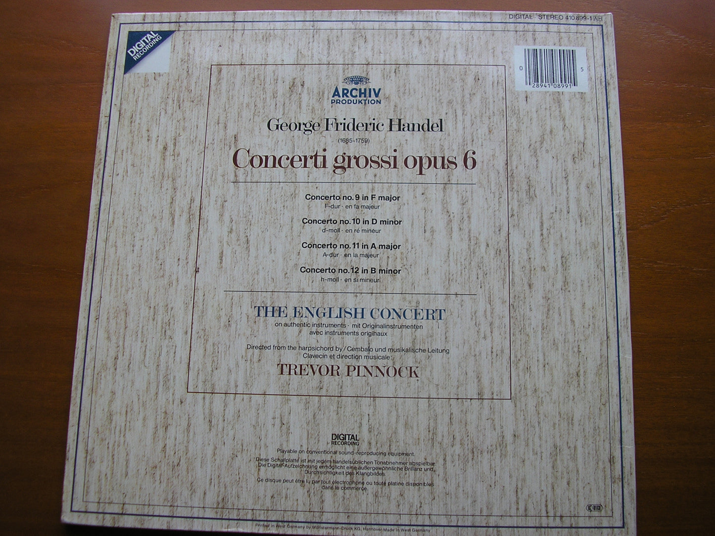 HANDEL: CONCERTI GROSSI Op. 6  Nos. 9 - 12      THE ENGLISH CONCERT / PINNOCK   410 899