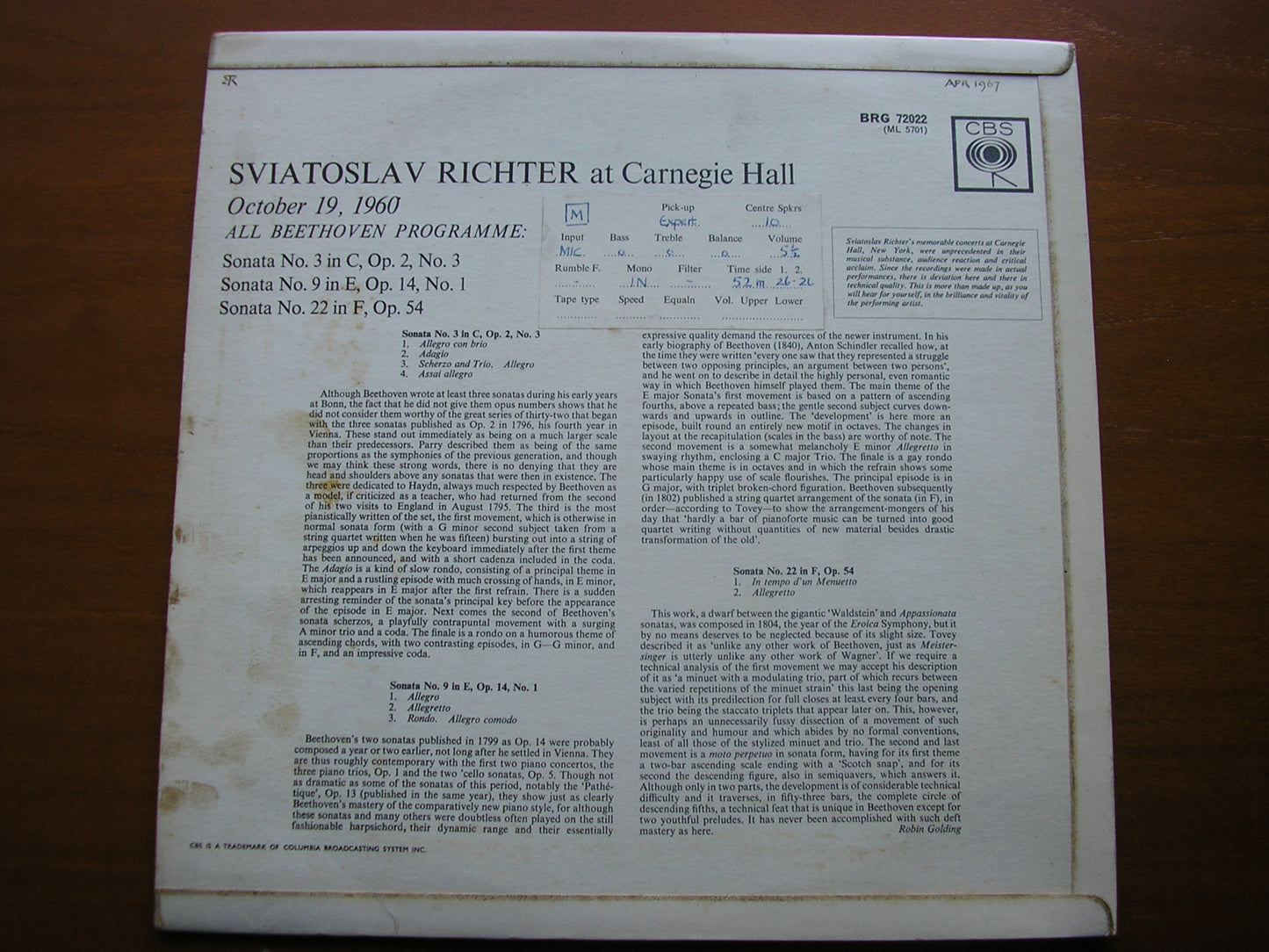 BEETHOVEN: PIANO SONATAS Nos. 3 / 9 / 22 RICHTER BRG 72022