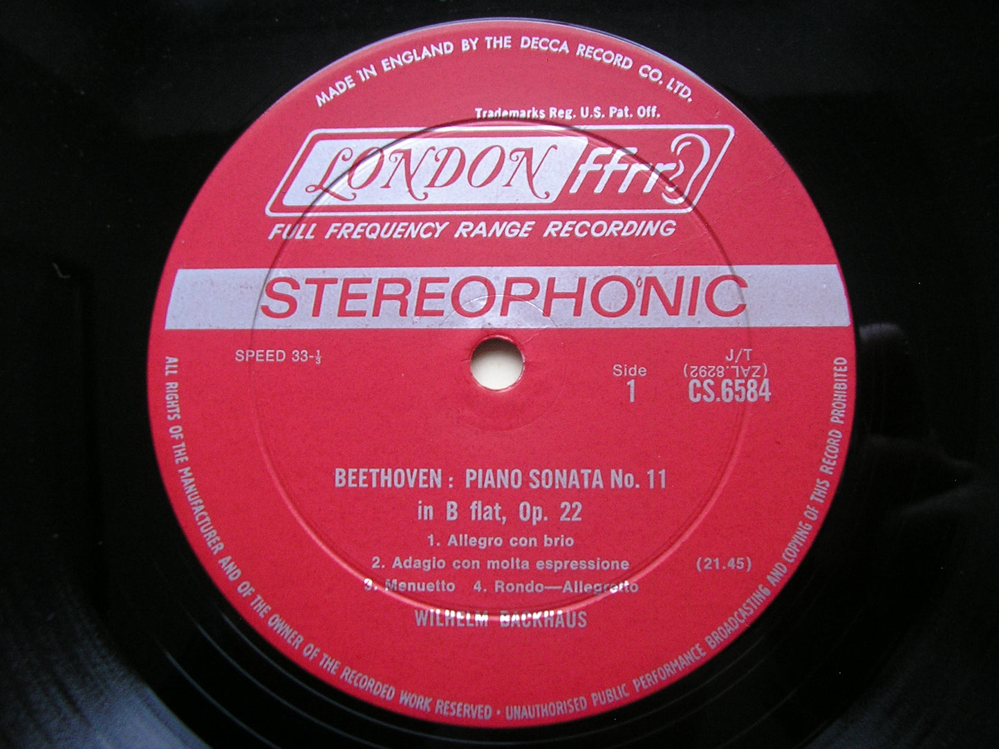 BEETHOVEN: PIANO SONATAS Nos. 9 / 11 / 20 BACKHAUS CS 6584