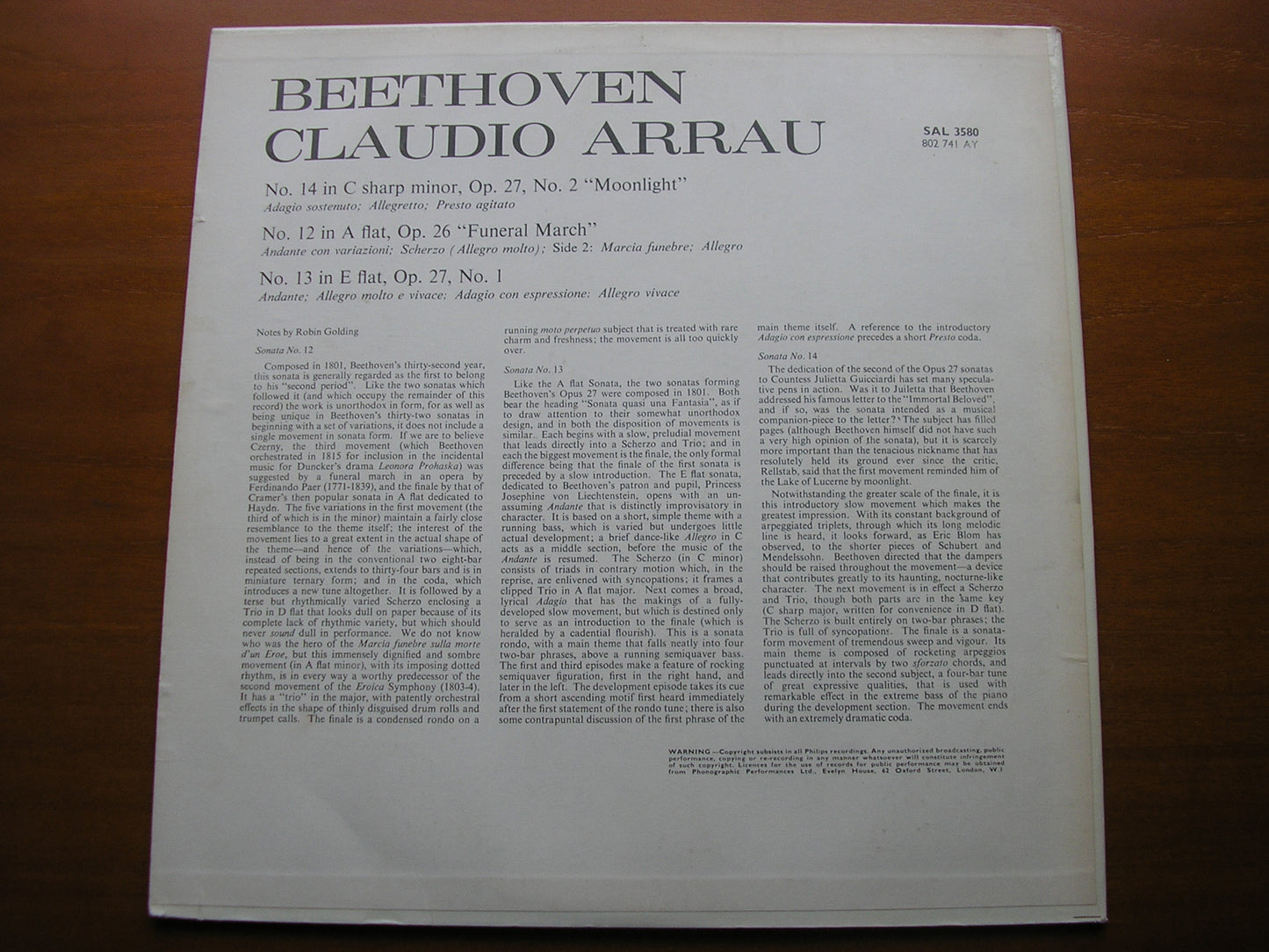 BEETHOVEN: PIANO SONATAS Nos. 12 / 13 / 14 'Moonlight'        ARRAU        SAL 3580