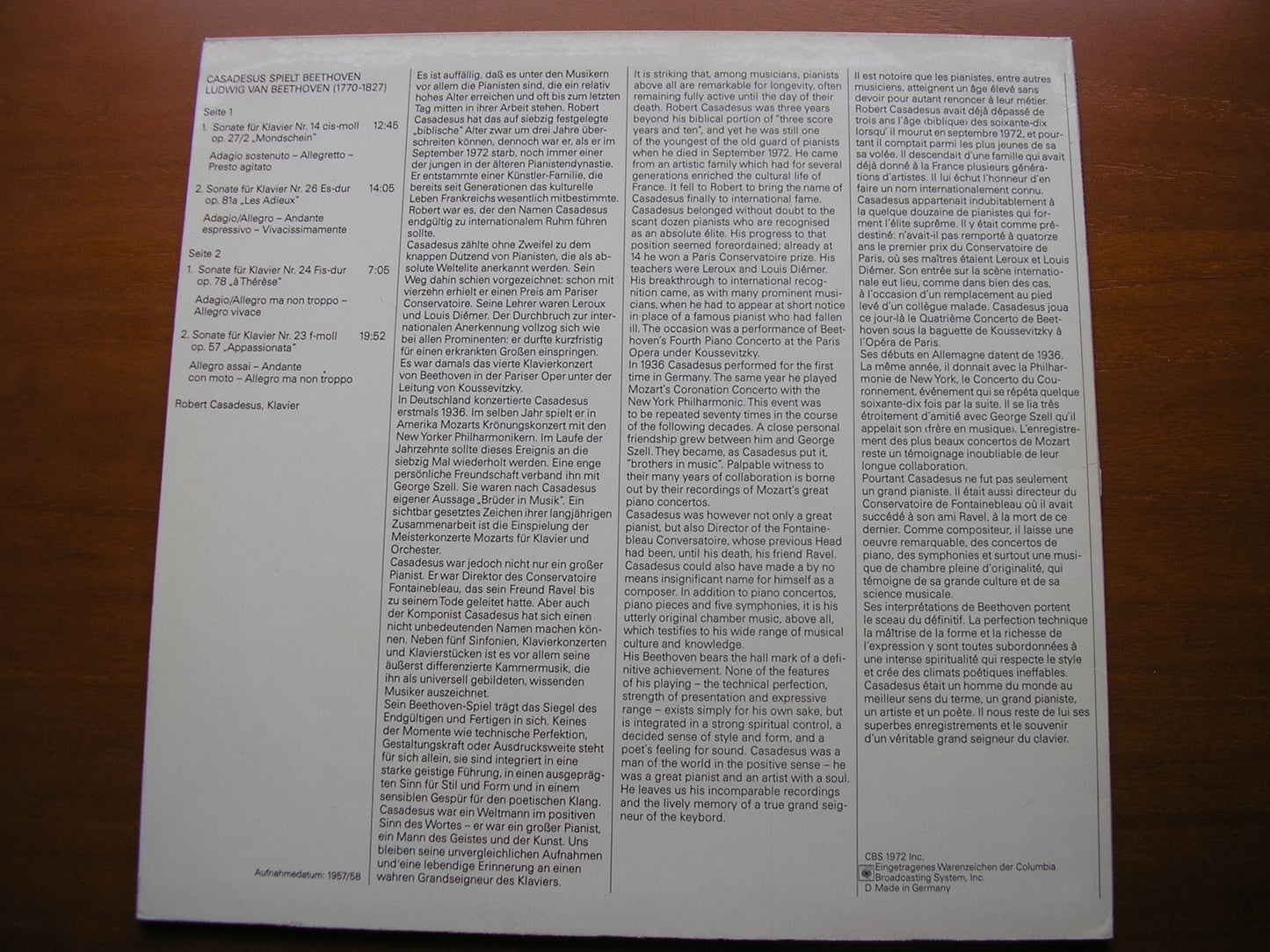 BEETHOVEN: PIANO SONATAS Nos. 14 / 23 / 24 / 26 CASADESUS S 61 311