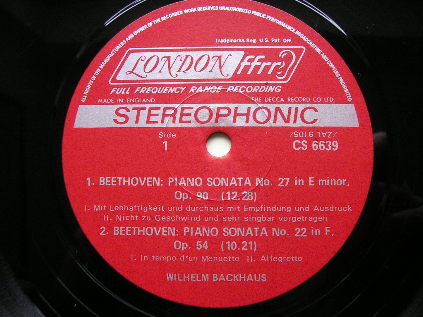 BEETHOVEN: PIANO SONATAS Nos. 16 / 22 / 27 BACKHAUS CS 6639