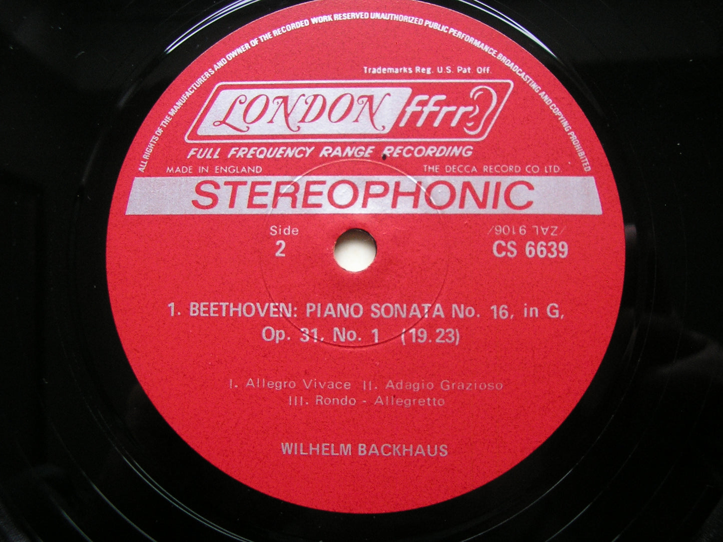 BEETHOVEN: PIANO SONATAS Nos. 16 / 22 / 27 BACKHAUS CS 6639