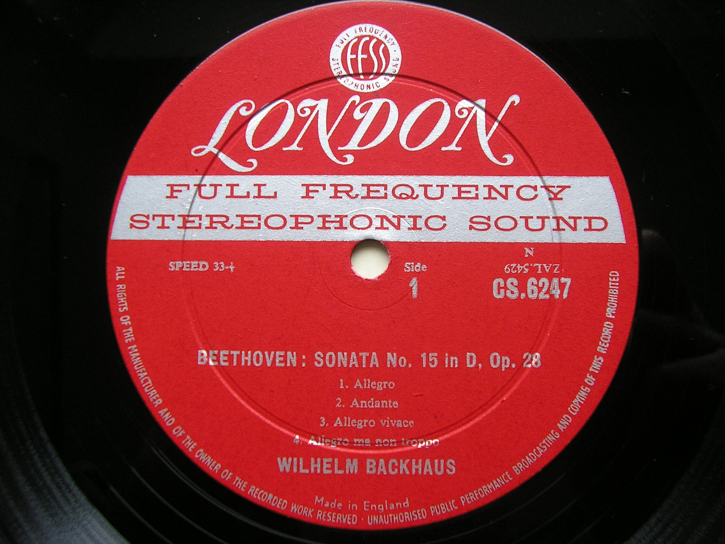 BEETHOVEN: PIANO SONATAS Nos. 15 & 26 'Les Adieux' BACKHAUS CS 6247