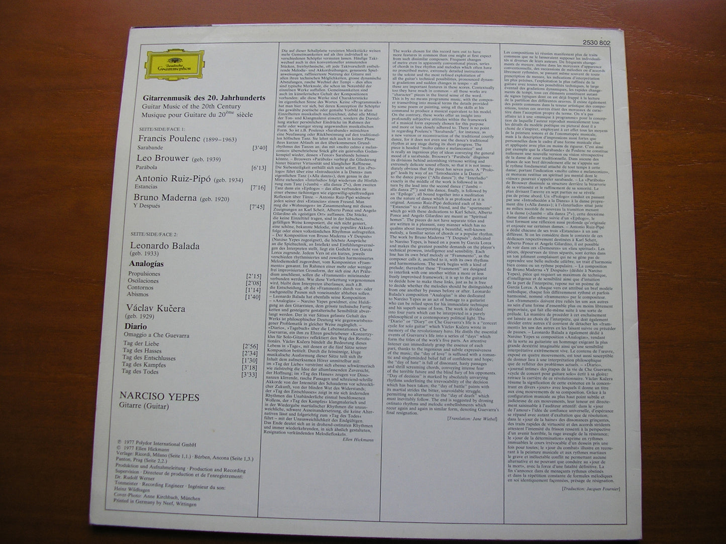 GUITAR MUSIC OF THE 20th CENTURY: POULENC / BROUWER / MADERNA / RUIZ-PIPO / BALADA / KUCERA YEPES 2530 802