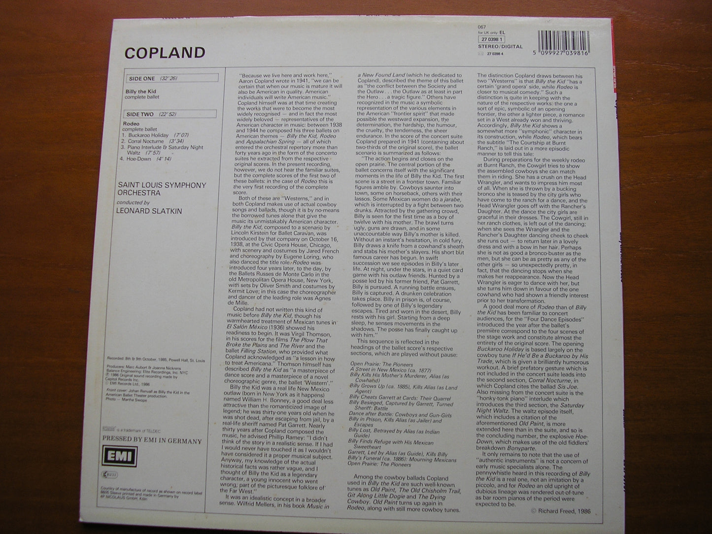 COPLAND: BILLY THE KID / RODEO      SLATKIN / SAINT LOUIS SYMPHONY    27 0398