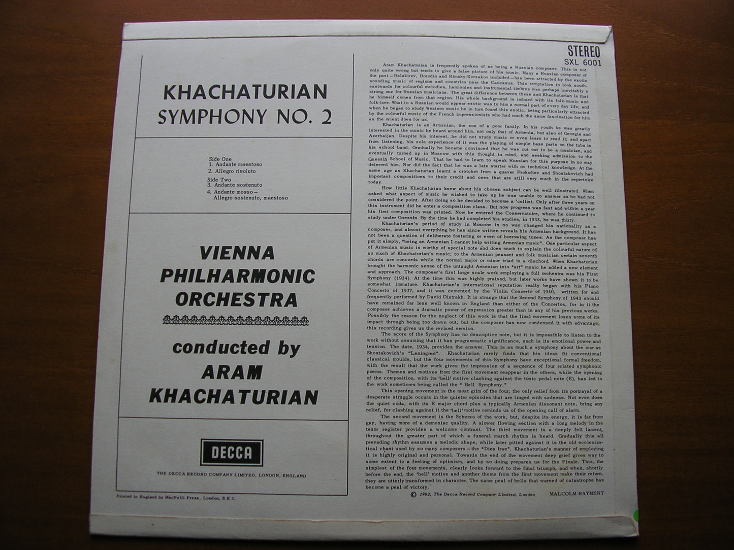 KHACHATURIAN: SYMPHONY No. 2  'The Bell'       KHACHATURIAN / VIENNA PHILHARMONIC      SXL 6001