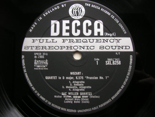 MOZART: STRING QUARTETS K575 in D & K590 in F       THE WELLER QUARTET    SXL 6258