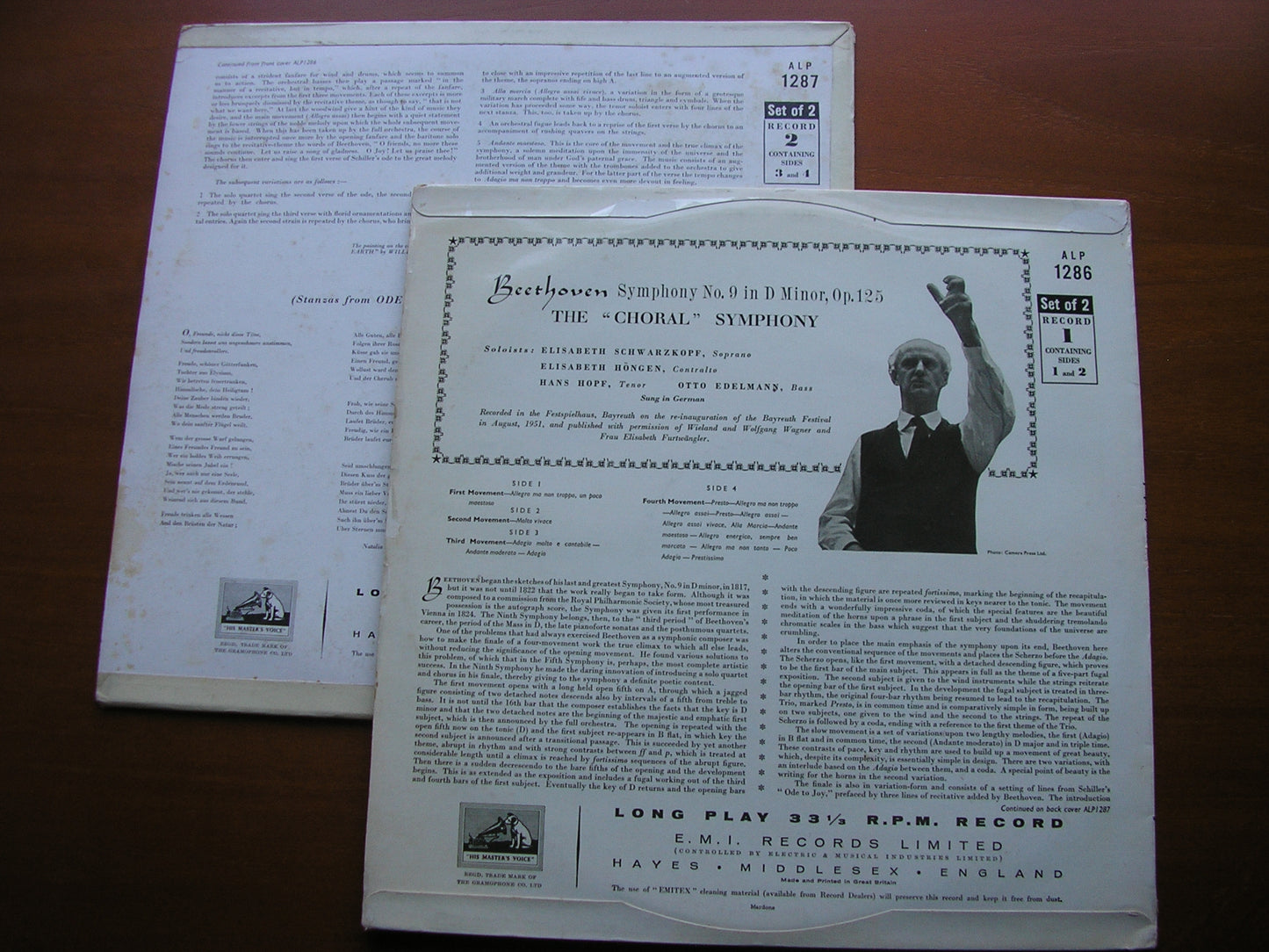 BEETHOVEN: SYMPHONY No. 9 'Choral'     SOLOISTS / BAYREUTH FESTIVAL ORCHESTRA / FURTWANGLER     ALP 1286 / 7