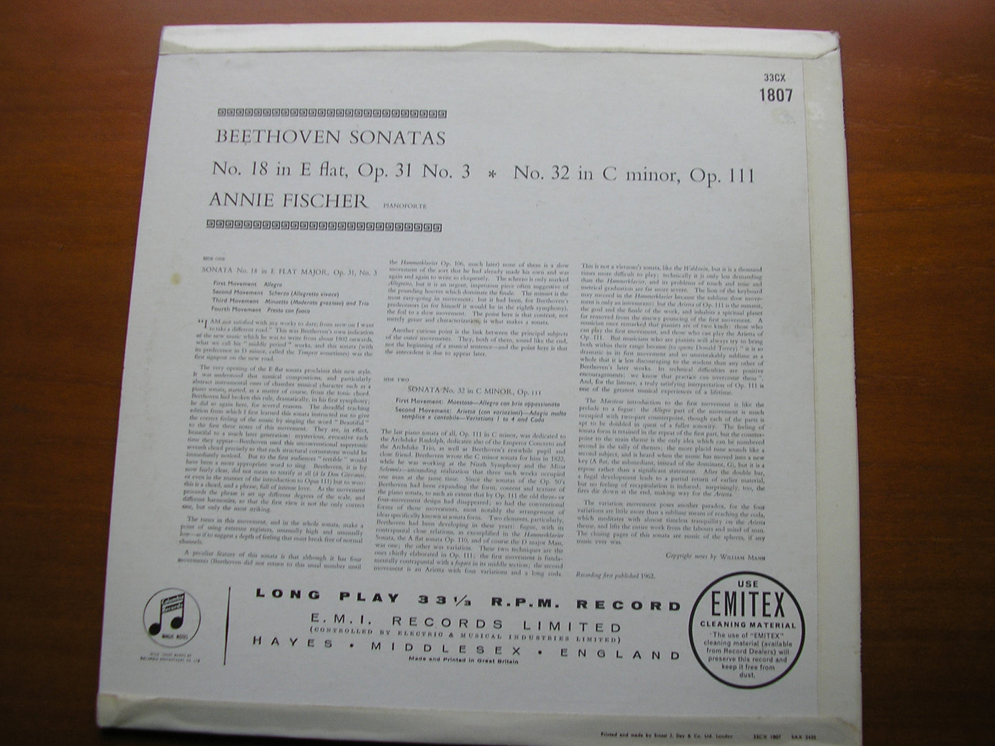 BEETHOVEN: PIANO SONATAS Nos. 18 & 32      ANNIE FISCHER       33CX 1809
