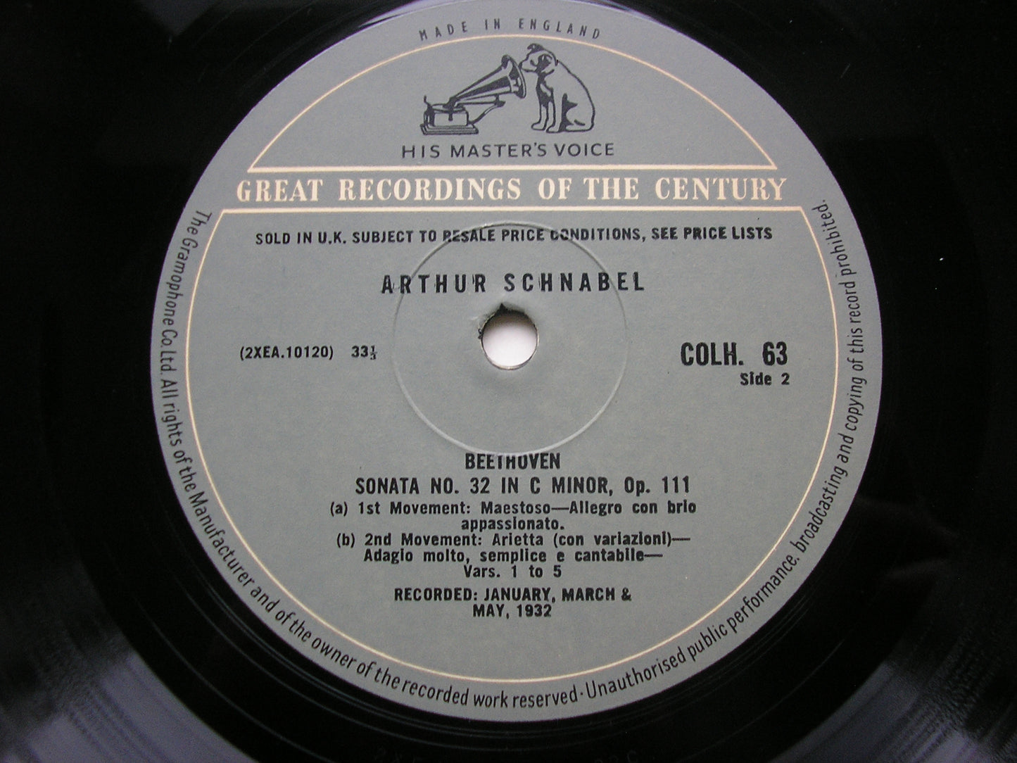 BEETHOVEN: PIANO SONATAS Nos. 31 & 32 ARTUR SCHNABEL COLH 63