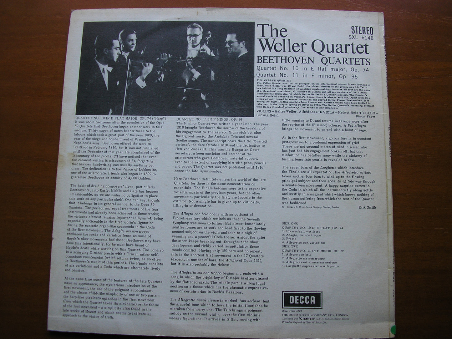 BEETHOVEN: STRING QUARTETS Nos. 10 in E & 11 in F THE WELLER QUARTET SXL 6148