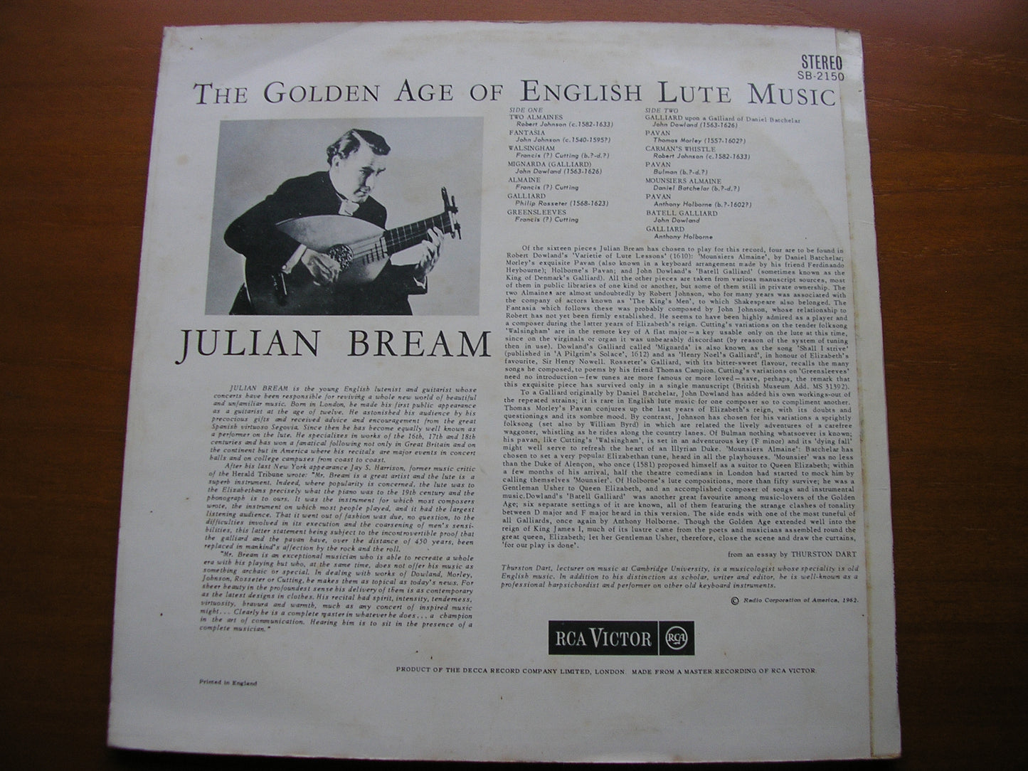 THE GOLDEN AGE OF ENGLISH LUTE MUSIC JULIAN BREAM SB 2150
