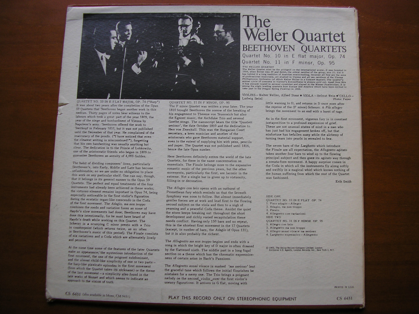 BEETHOVEN: STRING QUARTETS Nos. 10 in E / 11 in F THE WELLER QUARTET CS 6431