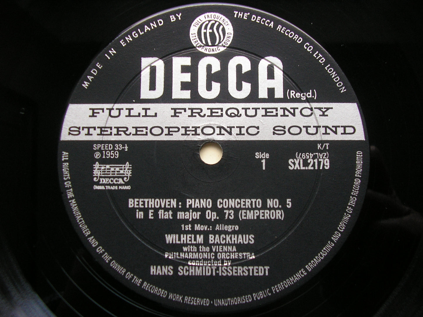 BEETHOVEN: PIANO CONCERTO No. 5 'Emperor' BACKHAUS / VIENNA PHILHARMONIC / SCHMIDT-ISSERSTEDT SXL 2179