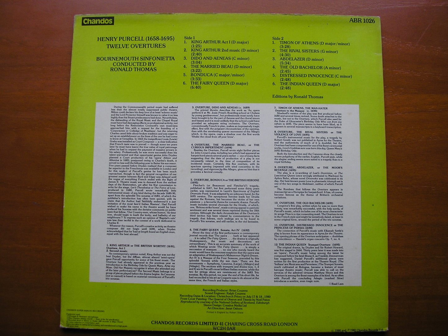 PURCELL: OVERTURES RONALD THOMAS / BOURNEMOUTH SINFONIETTA ABR 1026