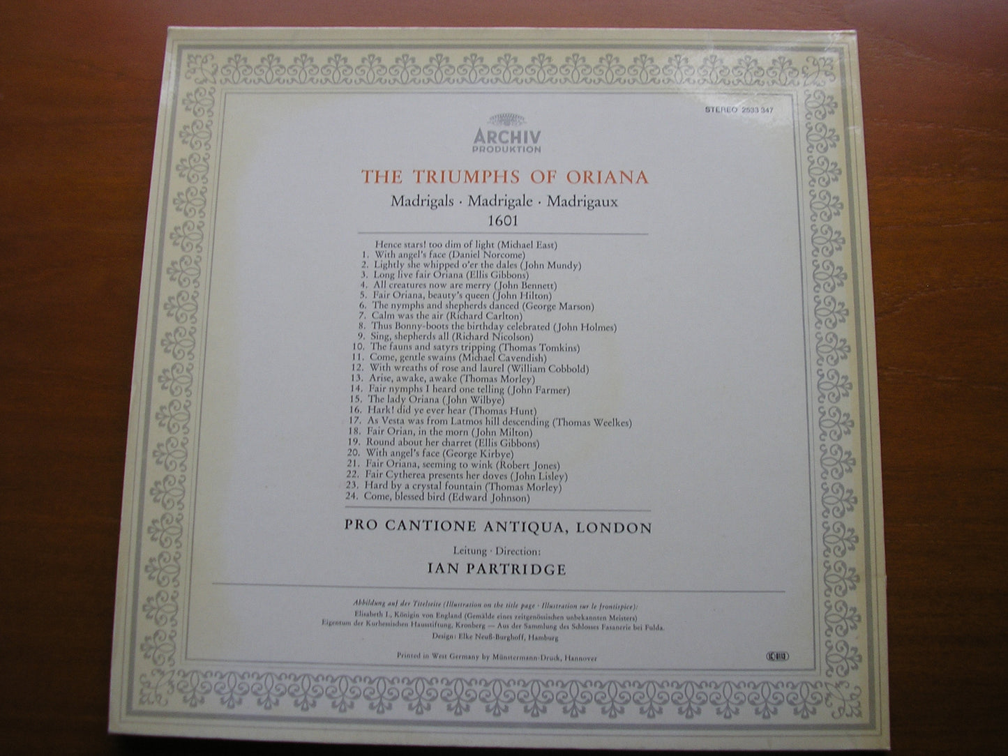 THE TRIUMPHS OF ORIANA PRO ANTIQUA LONDON / PARTRIDGE 2533 347