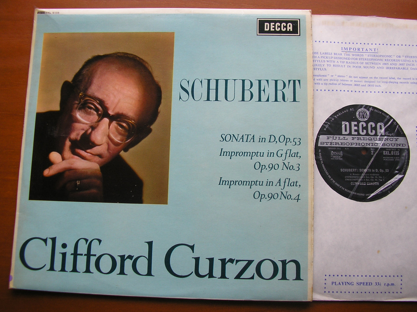 SCHUBERT: SONATA in D Op. 53 / TWO IMPROMPTUS Op. 90 CLIFFORD CURZON SXL 6135
