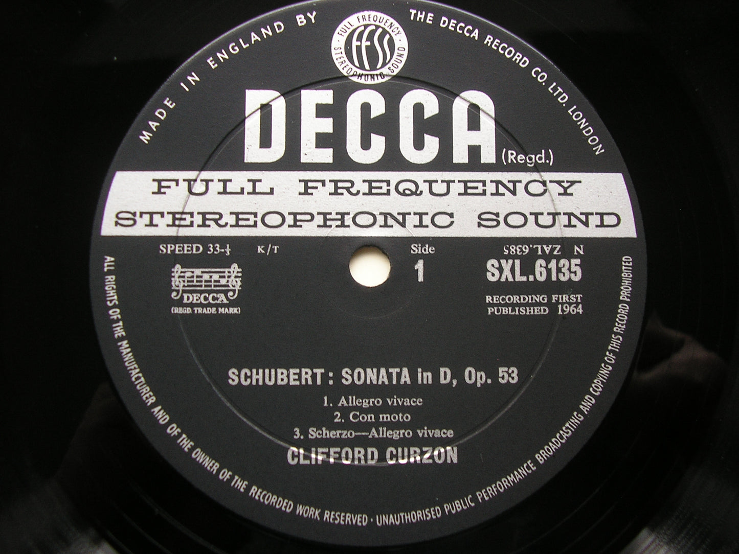 SCHUBERT: SONATA in D Op. 53 / TWO IMPROMPTUS Op. 90 CLIFFORD CURZON SXL 6135
