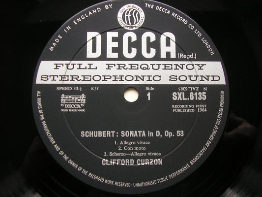 SCHUBERT: SONATA in D Op. 53 / TWO IMPROMPTUS Op. 90      CLIFFORD CURZON     SXL 6135