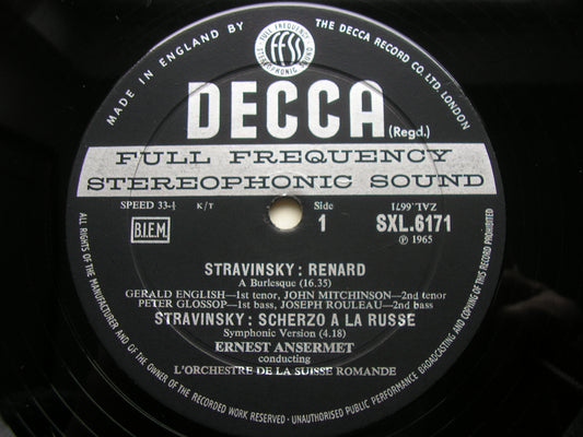 STRAVINSKY: RENARD / MAVRA / SCHERZO A LA RUSSE     SOLOISTS / ANSERMET / SUISSE ROMANDE    SXL 6171