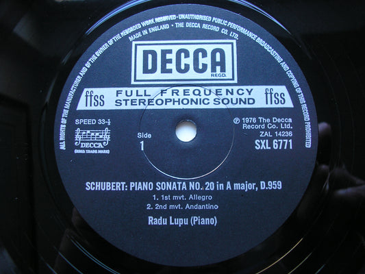 SCHUBERT: PIANO SONATAS No. 5 D.557 & No. 20 D.959      RADU LUPU      SXL 6771