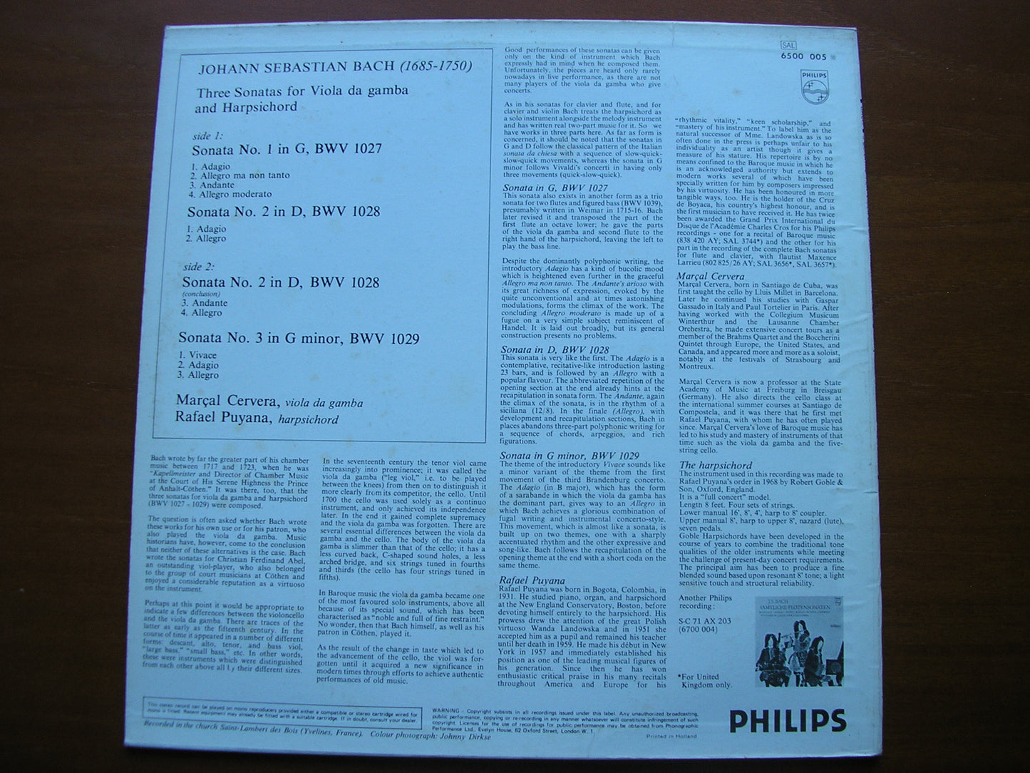 BACH: THREE SONATAS FOR VIOLA DA GAMBA & HARPSICHORD     CERVERA / PUYANA     6500 005