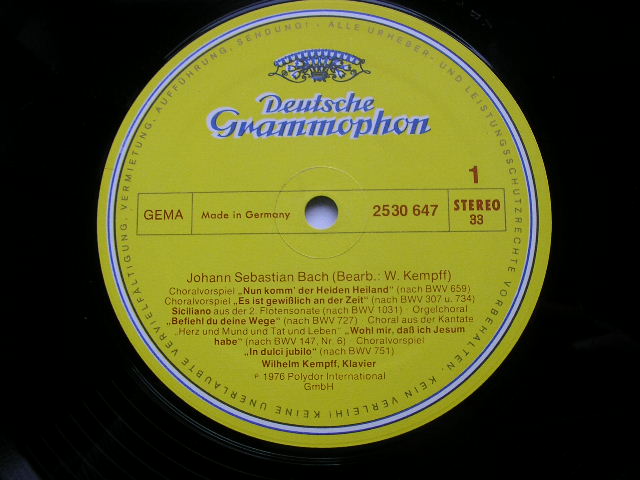 BACH / HANDEL / GLUCK: PIANO WORKS WILHELM KEMPFF 2530 647