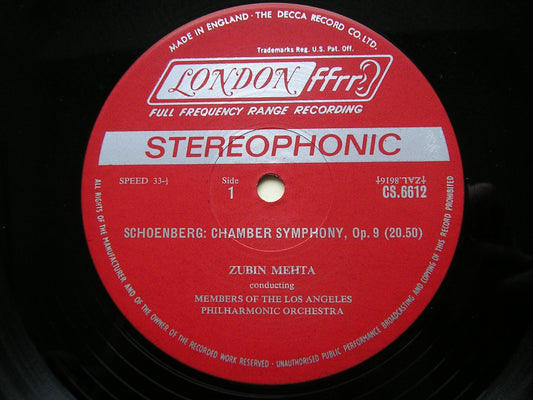SCHOENBERG: CHAMBER SYMPHONY / VARIATIONS Op. 31 MEHTA / LOS ANGELES PHILHARMONIC CS 6612
