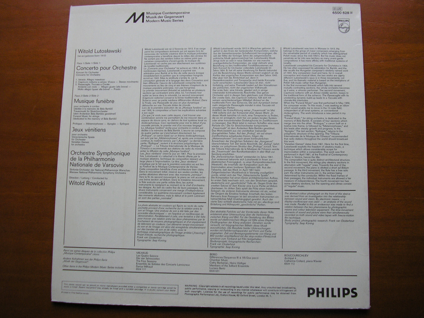 LUTOSLAWSKI: CONCERTO FOR ORCHESTRA / FUNERAL MUSIC / VENETIAN GAMES WITOLD ROWICKI / WNPO 6500 628