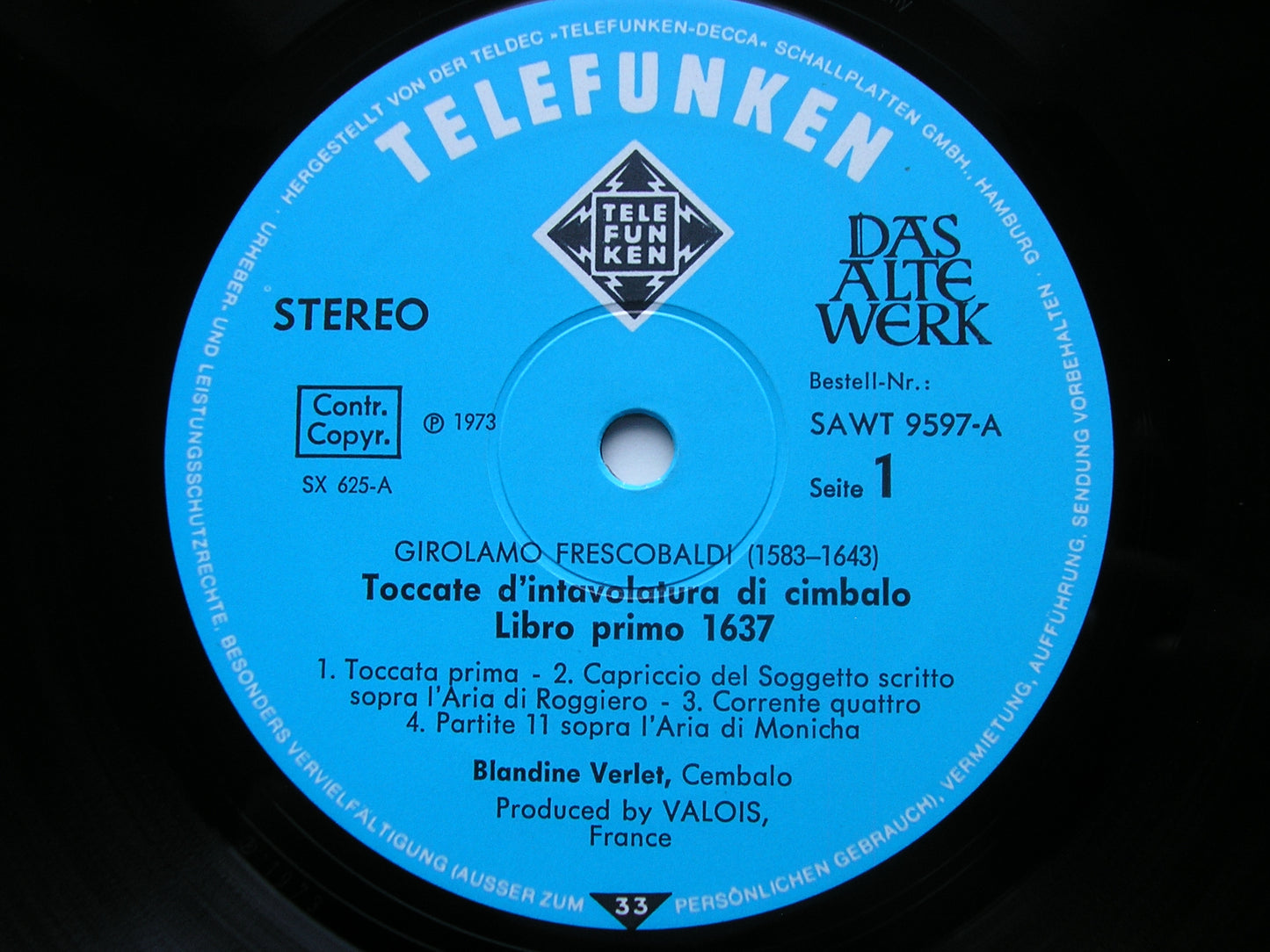 FRESCOBALDI: TOCCATAS FOR HARPSICHORD 1637 BLANDINE VERLET SAWT 9597