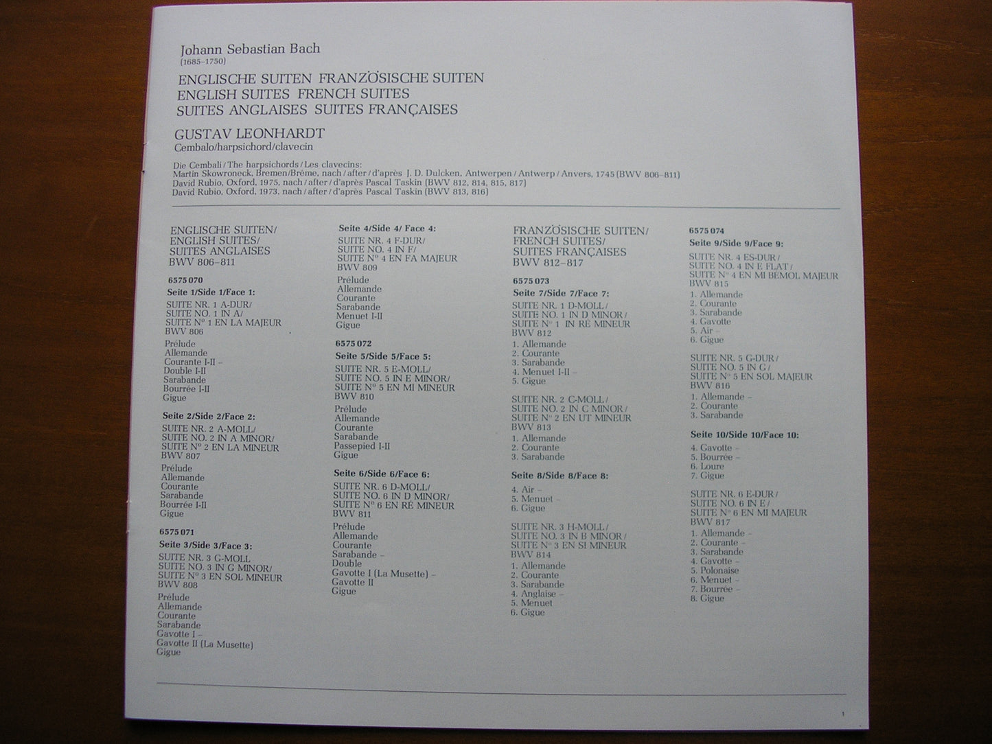 BACH: ENGLISH SUITES / FRENCH SUITES GUSTAV LEONHARDT 5 LP 6709 500