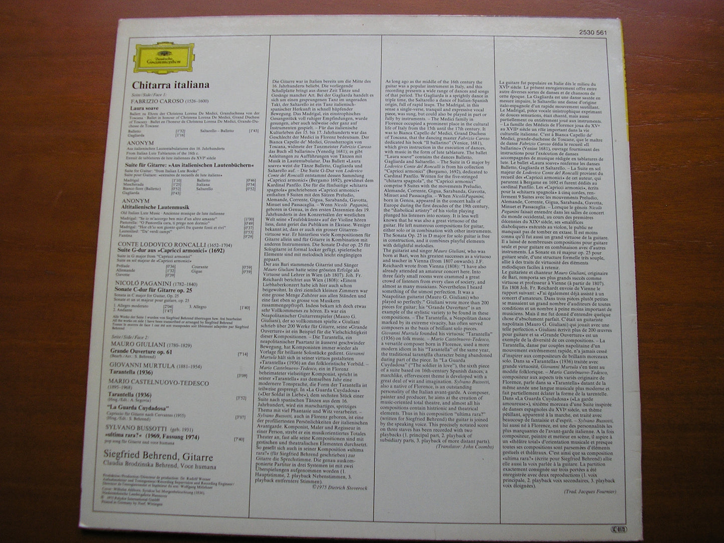 CHITARRA ITALIANA: BUSSOTTI / MURTULA / GIULIANI / PAGANINI / CAROSO / RONCALLI BEHREND 2530 561