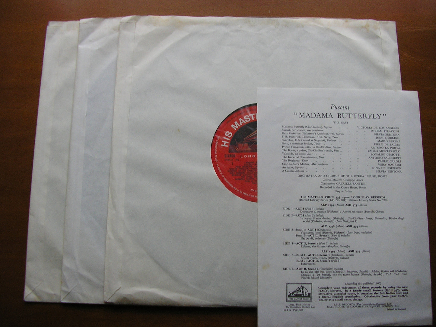 PUCCINI: MADAMA BUTTERFLY: DE LOS ANGELES / BJORLING / SERENI / ROME OPERA / SANTINI    SLS  759