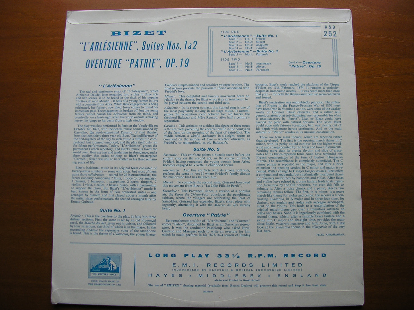 BIZET: L'ARLESIENNE Suites 1 & 2   SIR THOMAS BEECHAM / ROYAL PHILHARMONIC   ASD 252