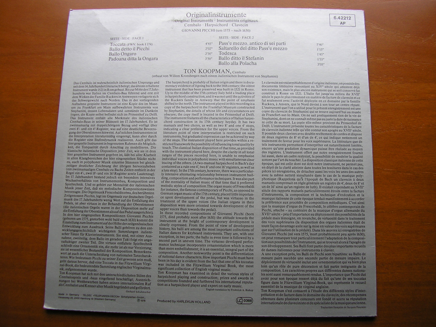 PICCHI: MUSIC FOR HARPSICHORD      TON KOOPMAN     6.42212