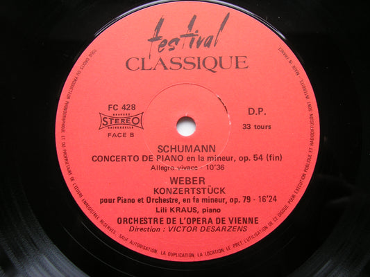 SCHUMANN: PIANO CONCERTO / WEBER: KONZERTSTUCK LILI KRAUS / VIENNA OPERA ORCHESTRA / DESARZENS FC 428