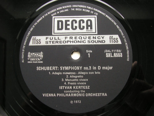 SCHUBERT: SYMPHONIES Nos. 3 & 6       KERTESZ / VIENNA PHILHARMONIC     SXL 6553